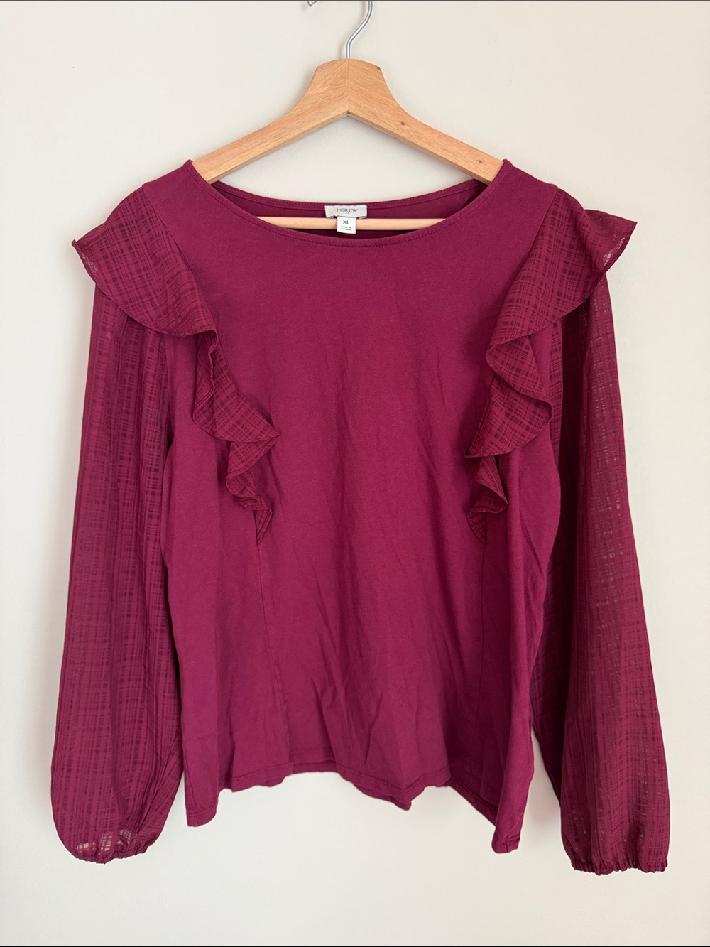 J. Crew Berry Ruffle-Trim Long-Sleeve Blouse